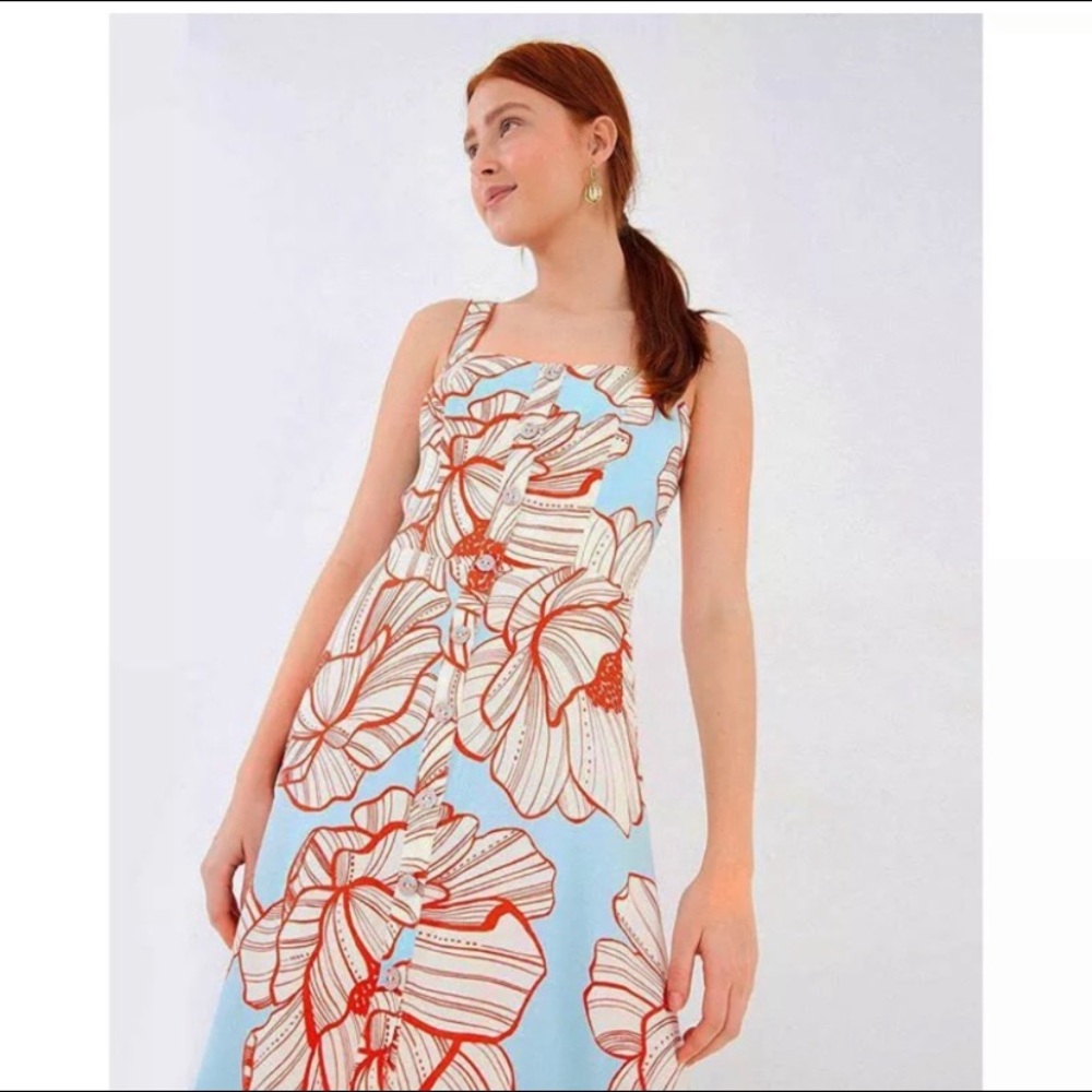Farm Rio Anthropologie Graphic Floral Print Dress